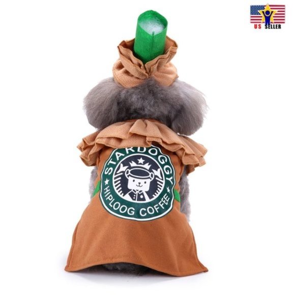Starbucks Pumpkin Dog Dress Up, Funny Pet Costume Cosplay Halloween Party Sz S - Picture 2 of 10